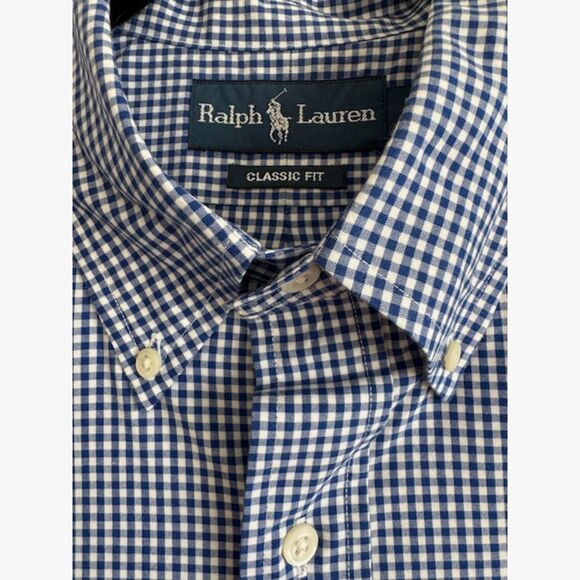 Ralph Lauren Men's SZ L Blue & White Check SS Button Down Shirt Red RL Logo NWOT - Picture 3 of 9